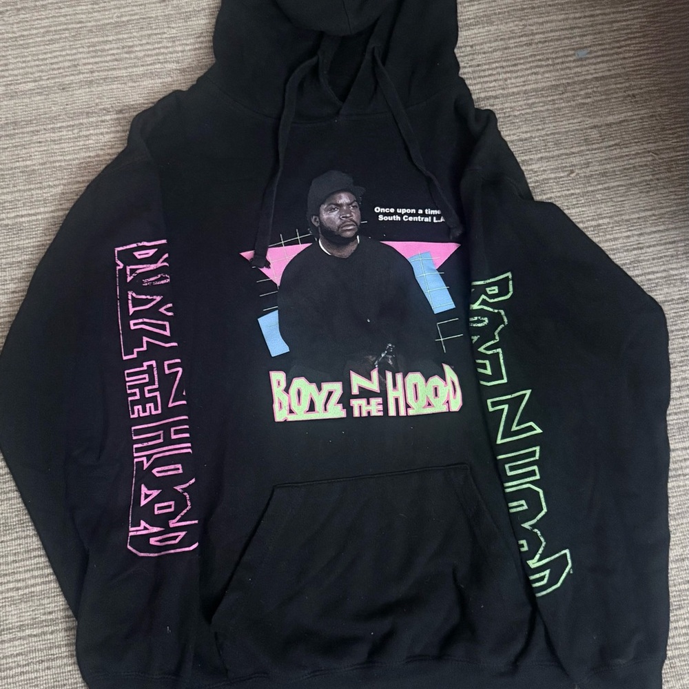 Columbia Black Hoodie with Pink & Green Graphic Accents